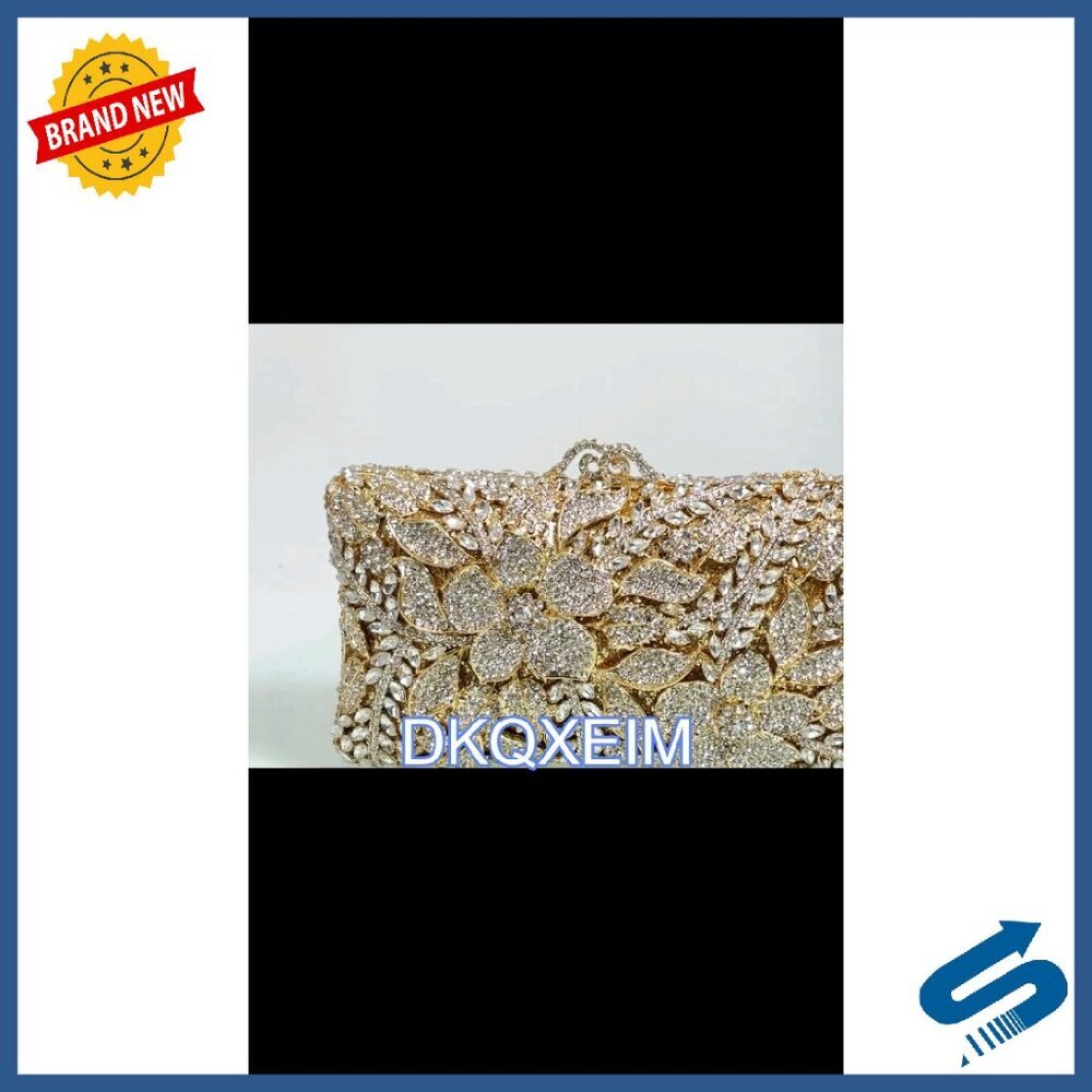 Sparkling Floral Rhinestone Evening Clutch Bag with Detachable Chain - Picture 8 of 8
